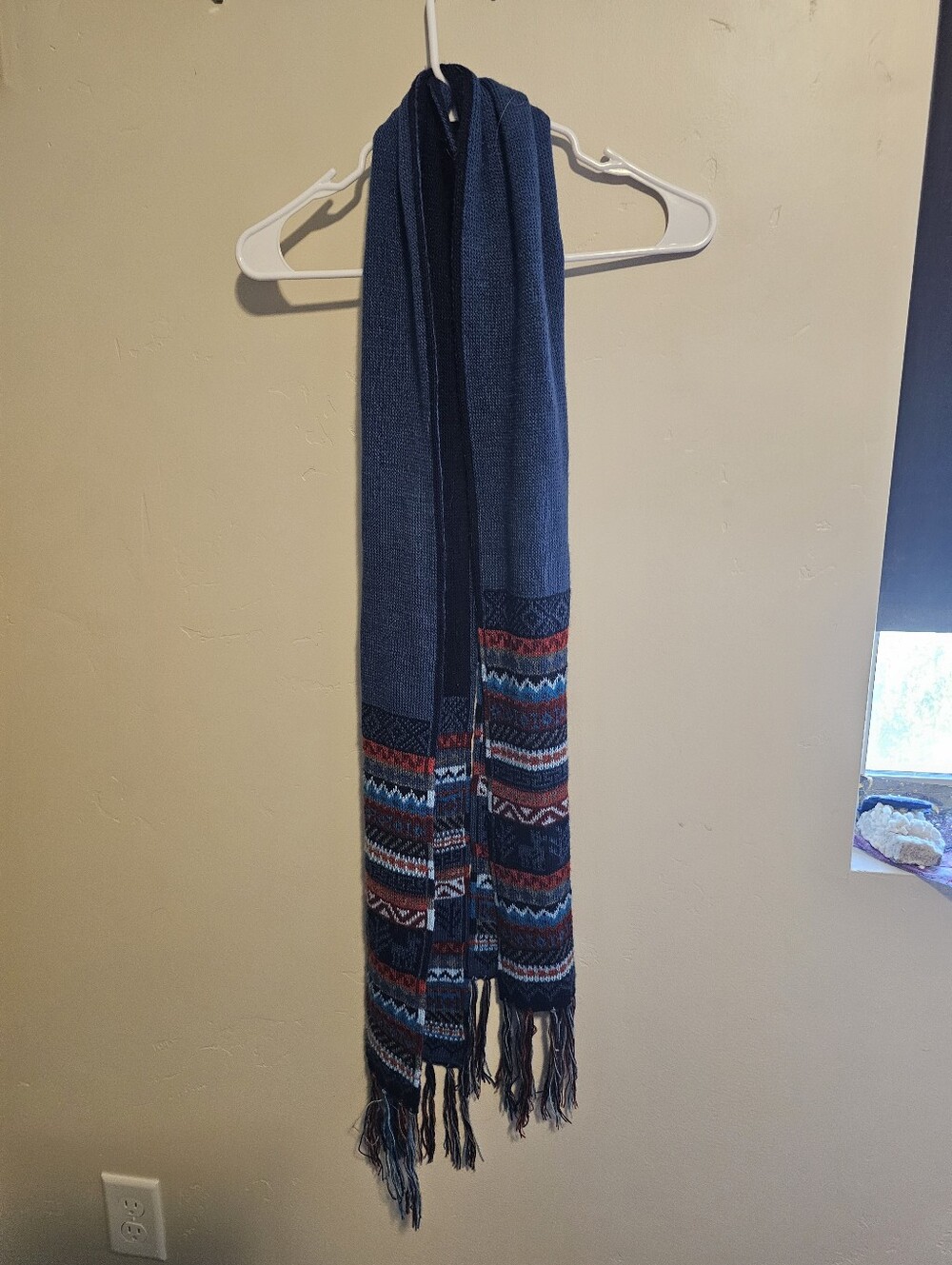 Blue Patterned Fringe Scarf